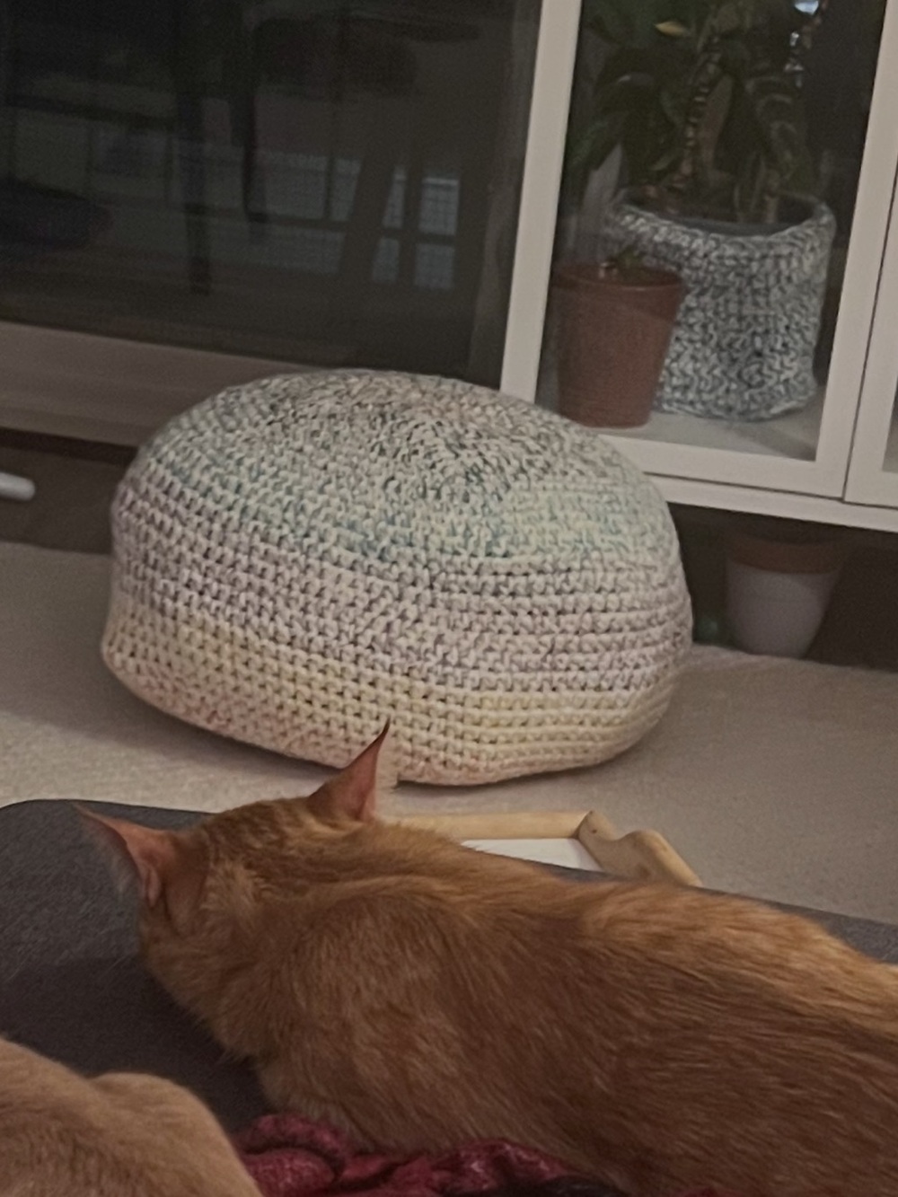 Handcrafted Cream Crochet Pouf - Cozy storage ottoman